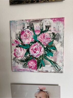Pink Floral Canvas Wall Art - Abstract Rose Bouquet
